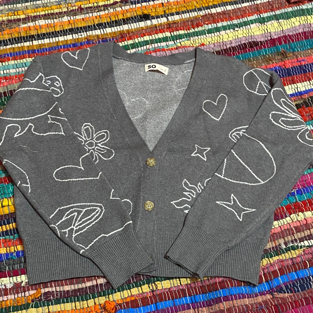 SO Charcoal Cardigan with White Designs
